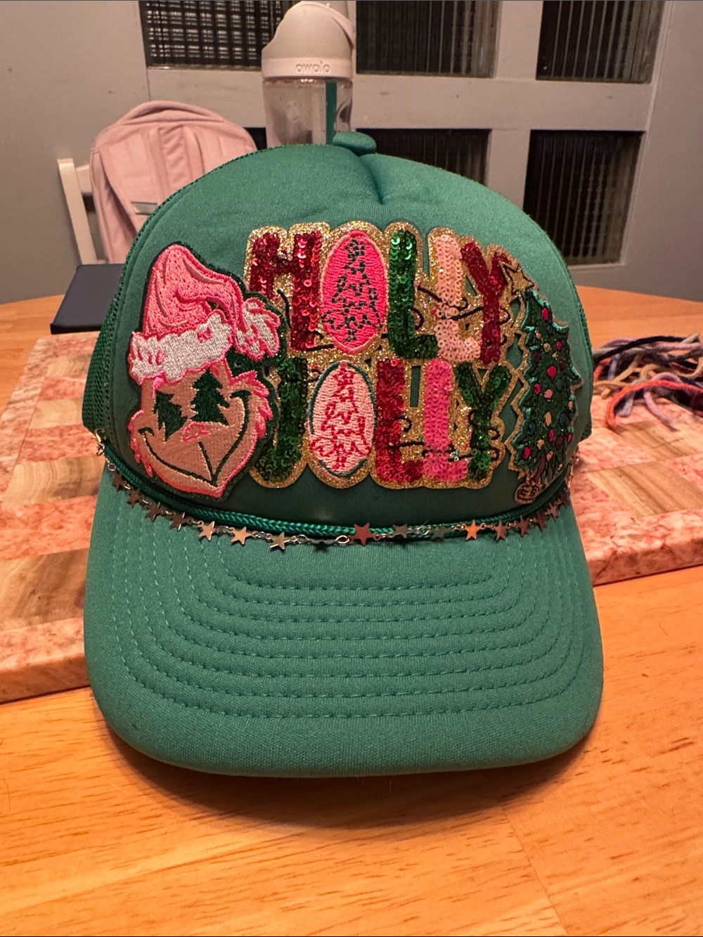 Green Holiday Sequin Trucker Hat